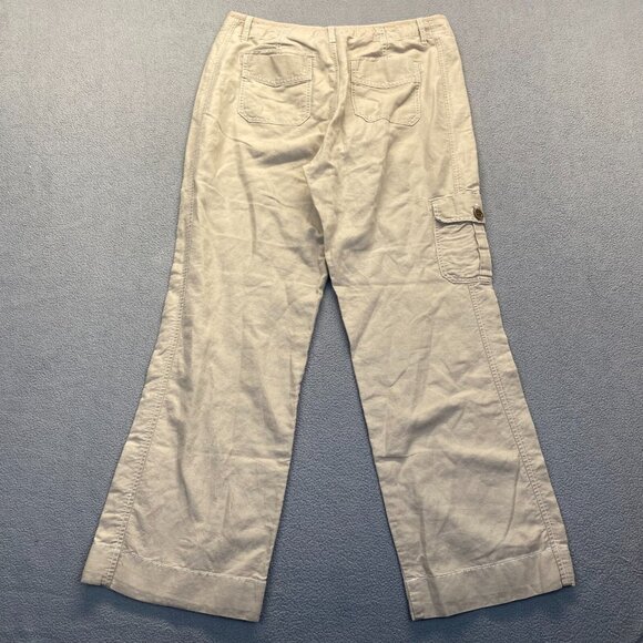 Eddie Bauer Pants Womens 10 Tall Beige‎ Linen Cargo Wide Leg,Pockets,Drawstring - Picture 2 of 16